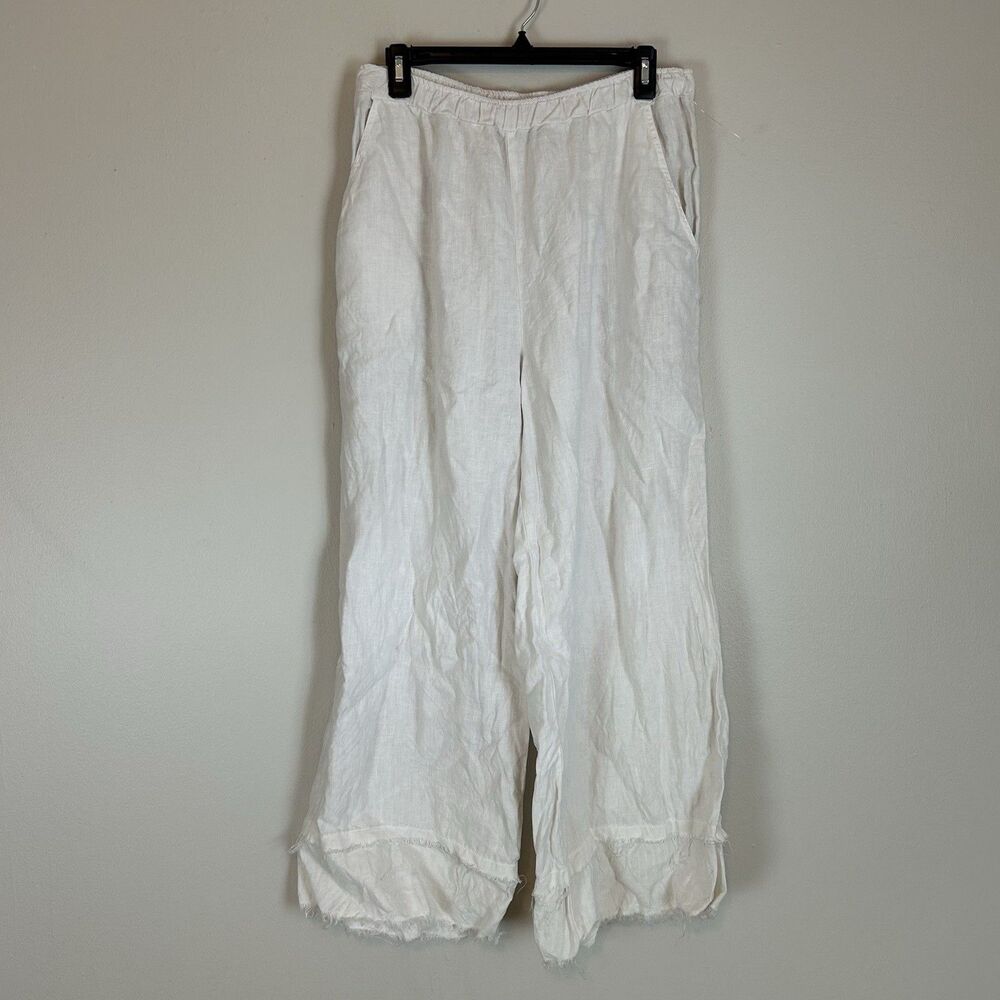Match Point 100% Linen Wide Leg Pull On Pants Large White Lagenlook Beachy Boho